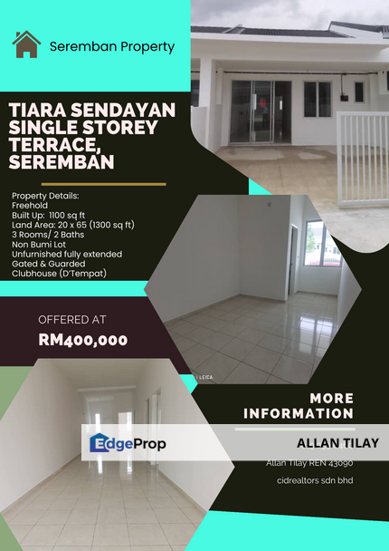 Seremban Tiara Sendayan Single Storey Terrace, Negeri Sembilan, Seremban