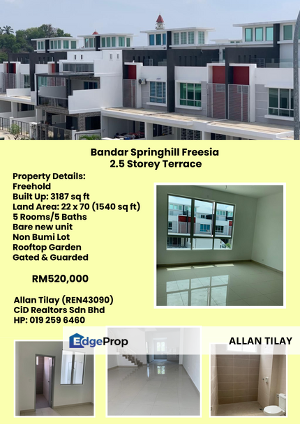 PD Bandar Springhill Freesia 2.5 Storey Terrace, Negeri Sembilan, Port Dickson