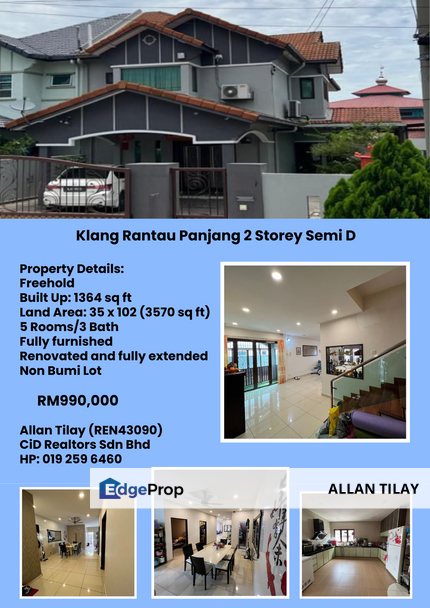Klang Rantau Panjang 2 Storey Semi D, Selangor, Klang