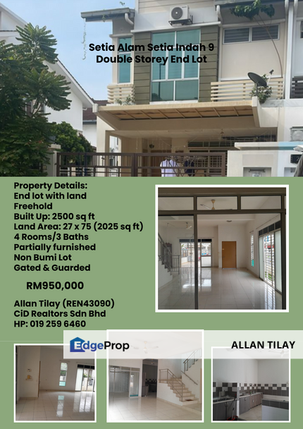 Setia Alam Setia Indah 9 Double Storey End Lot, Selangor, Shah Alam