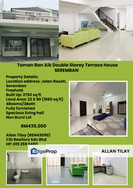 Seremban Taman Ban Aik Double Storey Terrace House, Negeri Sembilan, Seremban