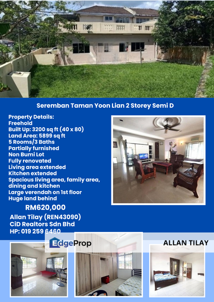 Seremban Taman Yoon Lian 2 Storey Semi D, Negeri Sembilan, Seremban