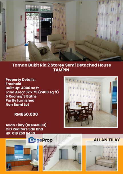 Tampin Taman Bukit Ria 2 Storey Semi Detached House, Negeri Sembilan, Tampin