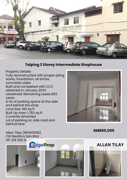 Taiping 2 Storey Intermediate Shophouse, Perak, Taiping