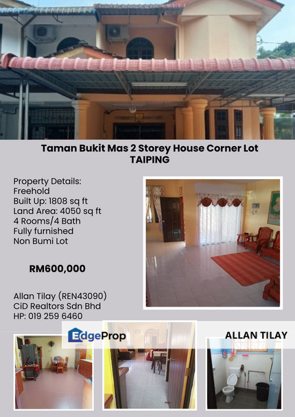 Taiping Taman Bukit Mas 2 Storey House Corner Lot, Perak, Taiping