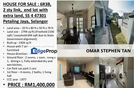 End Lot Extra Land 2 Storey @ Kelana Jaya PJ, Selangor, Petaling Jaya