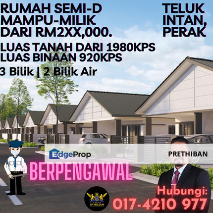 {TELUK INTAN} ZERO DEPOSIT! RUMAH SEMI-D MAMPU-MILIK DENGAN HARGA RM2XX,XXX, Perak, Teluk Intan