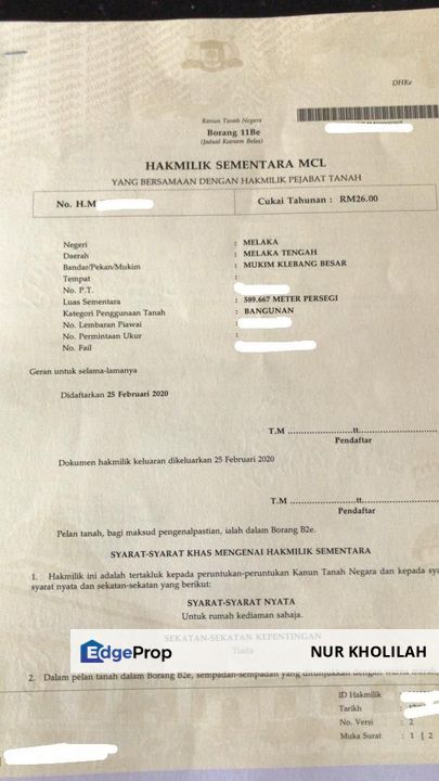 Tanah Lot Banglo 6347 sq ft FREEHOLD untuk dijual di Klebang Besar Melaka, Melaka, Melaka Tengah