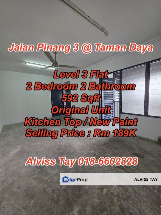 Daya Flat 2房2厕出售🏡 走路可到店面、靠近超市方便吃喝生活用品。🔥也适合投资租金ROI 超过5%🔥, Johor, Johor Bahru