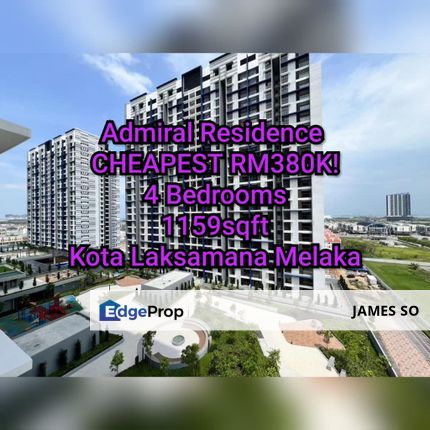 CHEAPEST 1159sqft 4R2B2CP Admiral Residence Kota Laksamana near Melaka Raya, Melaka, Melaka Tengah