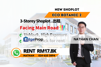 New Shoplot whole block for rent, facing main road, super high exposure, Johor, 