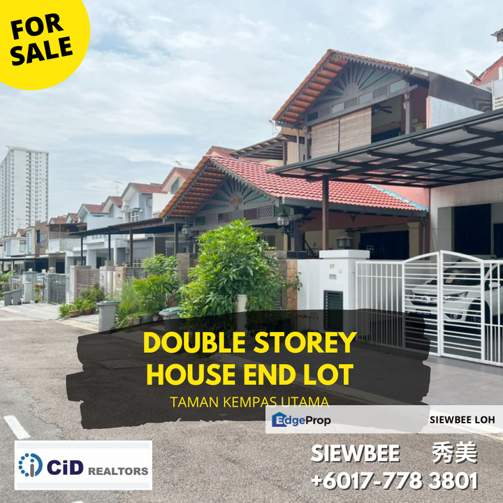 Double Storey House End Lot Taman Kempas Utama for Sale RM668,000 By