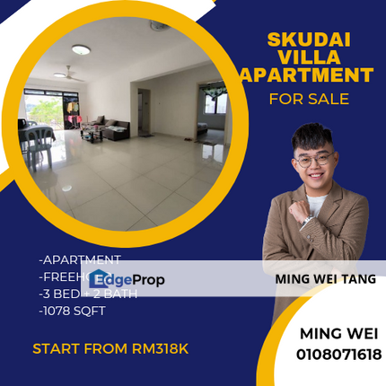 Skudai Villa Apartment 3 Bedrooms 2 Bathrooms for Sale , Johor, Skudai