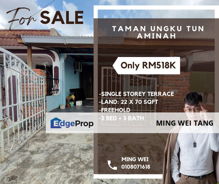 Taman Ungku Tun Aminah Single Storey Terrace House for Sale , Johor, Skudai