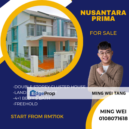 Nusantara Prima Double Storey Cluster House for Sale, Johor, Nusajaya