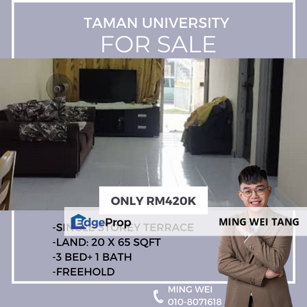 Taman University Single Storey Terrace House for Sale, Johor, Skudai