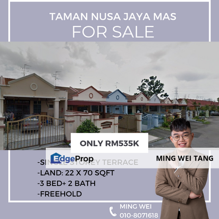 Taman Nusa Jaya Mas Single Storey Terrace House for Sale , Johor, Skudai