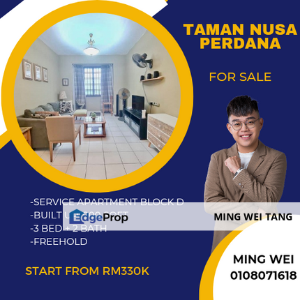 Nusa Perdana Service Apartment 3 Bedrooms 2 Bathrooms Fully Furnished for Sale , Johor, Gelang Patah