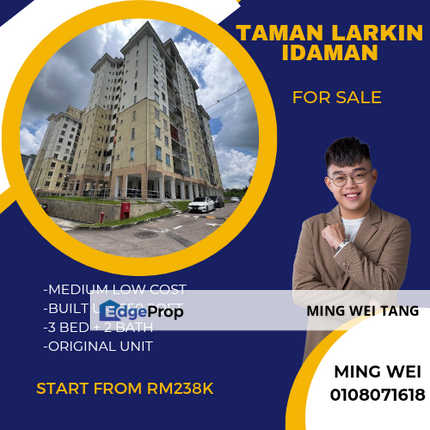 Pangsapuri Larkin Idaman 3 Bedrooms 2 Bathrooms for Sale , Johor, Johor Bahru