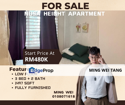 Nusa Height Apartment 3 Bedrooms 2 Bathrooms Fully Furnished for Sale, Johor, Gelang Patah