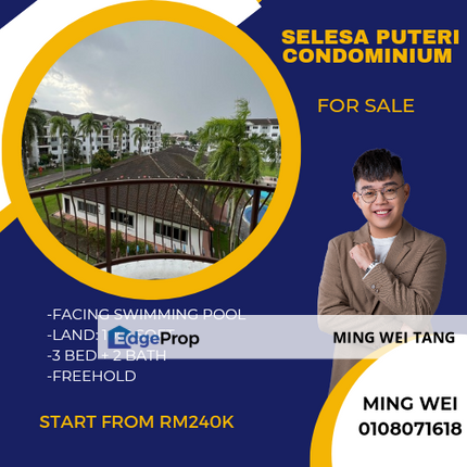 Selesa Puteri Condominium 3 Bedrooms 2 Bathrooms Fully Furnished for Sale , Johor, Skudai