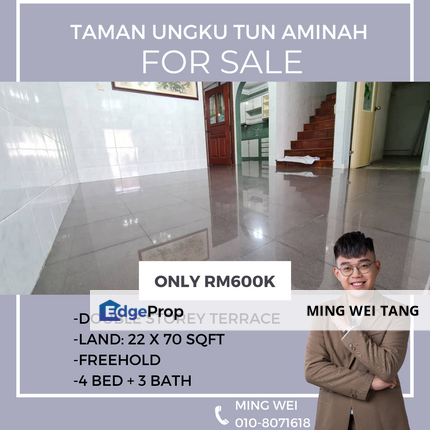 Taman Ungku Tun Aminah Double Storey Terrace House for Sale , Johor, Skudai