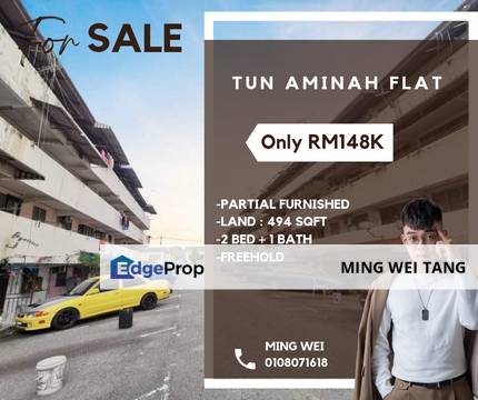 Tun Aminah Flat 2 Bedrooms 1 Bathrooms Partial Furnished for Sale , Johor, Johor Bahru