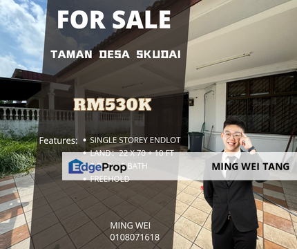 Taman Desa Skudai Single Storey Endlot for Sale , Johor, Skudai