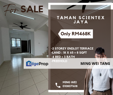 Taman Scientex Jaya Double Storey Terrace House End Lot for Sale , Johor, Senai