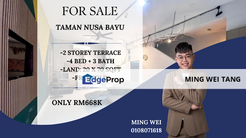 Taman Nusa Bayu Double Storey Terrace House End Lot for Sale , Johor, Nusajaya