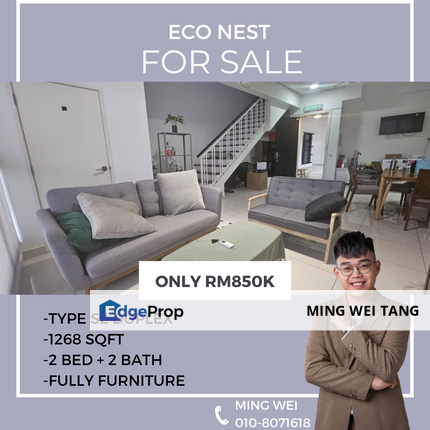 Eco Nest 2 Bedrooms 2 Bathrooms Fully Furnished for Sale , Johor, Nusajaya