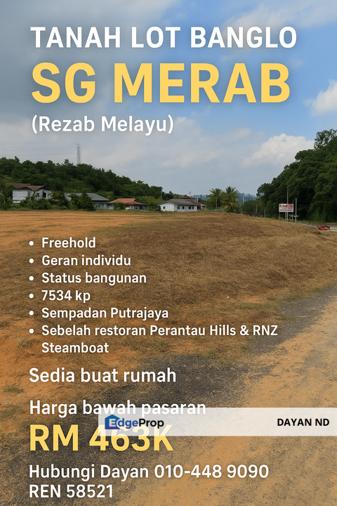 Tanah Lot Banglo Sungai Merab Bangi sebelah Putrajaya Diplomatik untuk Jual, Selangor, Kajang