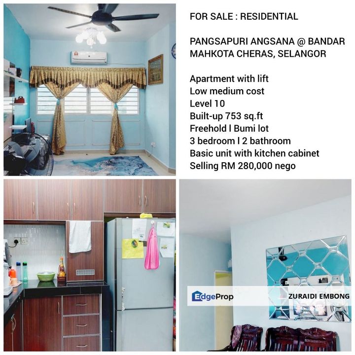 FOR SALE / UNTUK DIJUAL Pangsapuri Angsana @ Bandar Mahkota Cheras, Selangor Freehold , Selangor, Cheras