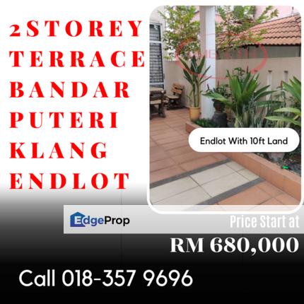 2 Storey Terrace Bandar Puteri Klang Endlot for sale-680K, Selangor, Klang