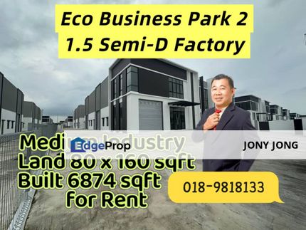 1.5 Semi Detached Factory for Rent  EBP2 Seni, Johor, Senai