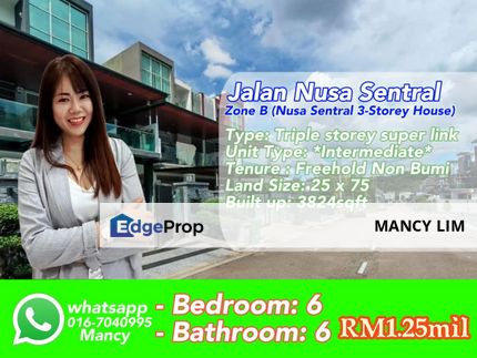 ☘️Nusa Sentral Triple Storey Super Link Terrace House☘️, Johor, 