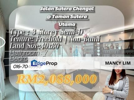 Taman Sutera Utama Jalan Chengal Three Storey Semi Detached, Johor, Skudai