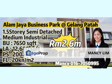 Alam Jaya Industrial Park Gelang Patah One and Half Semi Detached Medium Industrial For Sale, Johor, Gelang Patah