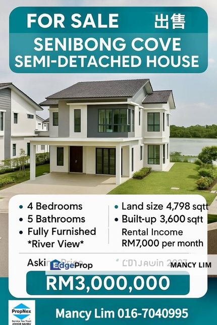 Senibong Cove Double Storey Semi Detached Facing River, Johor, Masai