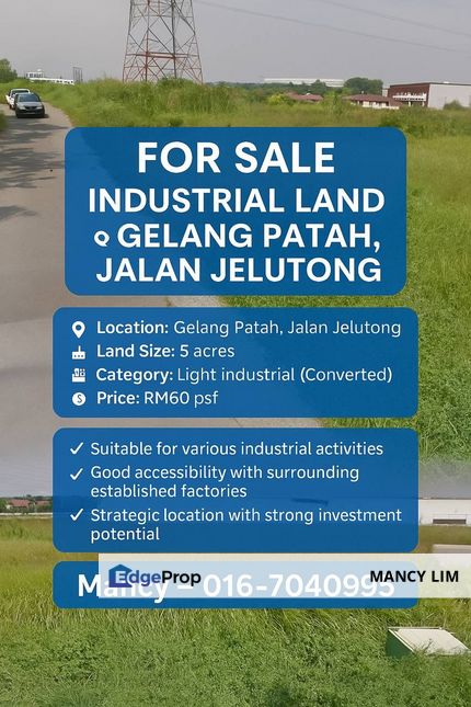 Gelang Patah Light Industrial Land at Jalan Jelutong For Sale, Johor, Gelang Patah