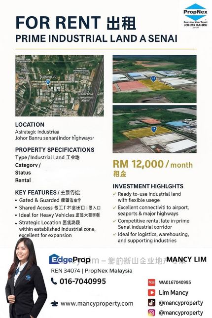 Senai Light Industrial Land For Rent, Johor, Senai
