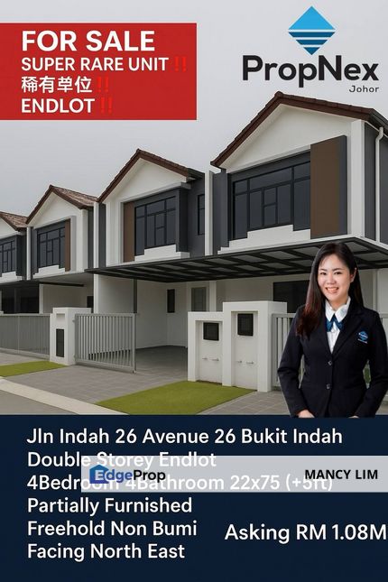 Taman Bukit Indah Avenue 26 Double Storey Endlot Terrace House , Johor, Johor Bahru
