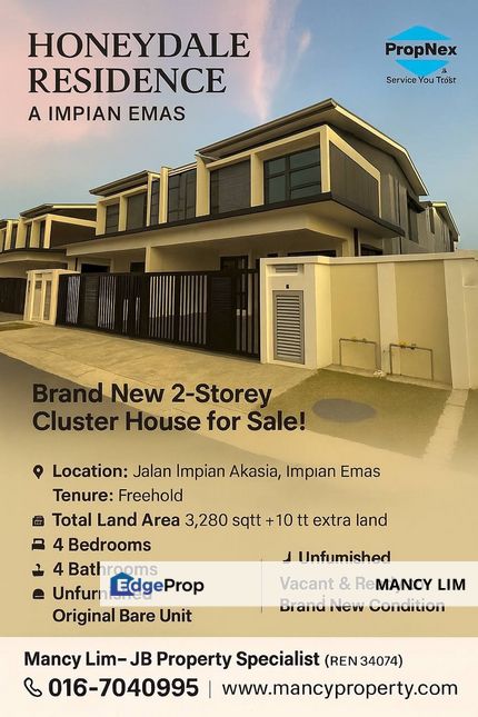 Honeydale Residence @Taman Impian Emas Brand New Cluster House, Johor, Skudai
