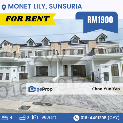Monet Lily 2 Storey Landed, Sunsuria FOR RENT, Selangor, Sepang
