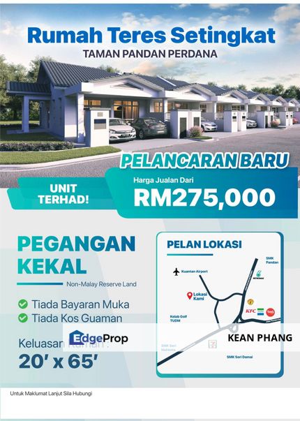 Rumah Teres Bersebelahan Kuantan Airport 【RM275k】20' x 70' Rumah Teras & Semi D  Untuk Dijual, Pahang, Kuantan
