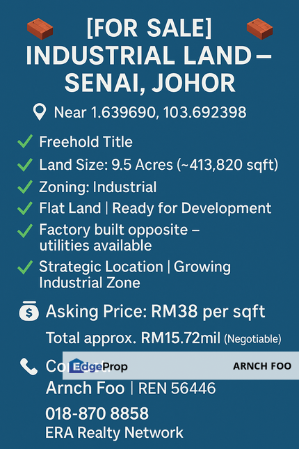 Seelong/ Idaman Senai/ Scientex Jaya land for sale, Johor, Senai