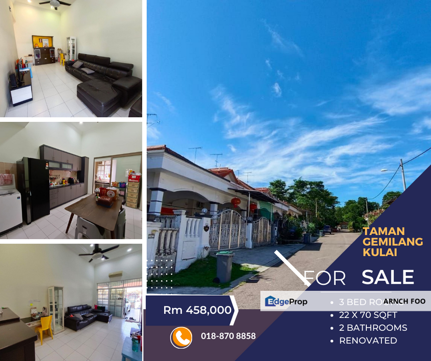 Single Storey Terrace KCC Kulai for Sale RM458,000 By ARNCH FOO