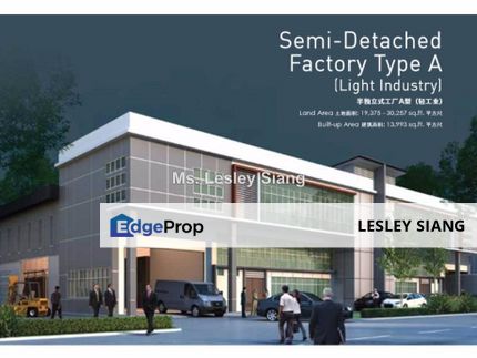 Semi Detached Factory at Senai (RM250 psf) , BUA: 12K-14K sqft & LS: 18K-30K Acres, Johor, Nusajaya