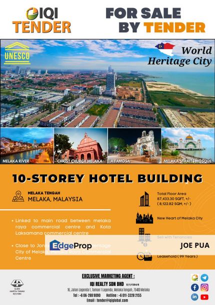 Kota Laksamana, Melaka 10 Storey Hotel Building For Sale, Melaka, Melaka Tengah