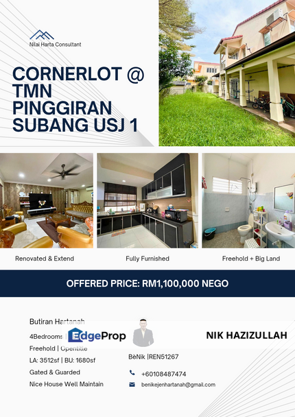 Cornerlot Taman Pinggiran Subang USJ 1, Selangor, Subang